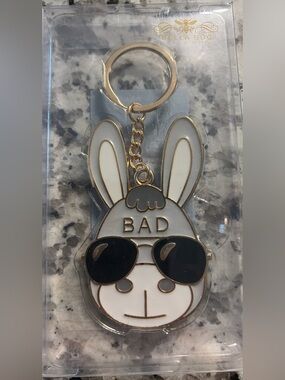 'BADA$$' Donkey Keychain Charm - White & Black Gold Trim